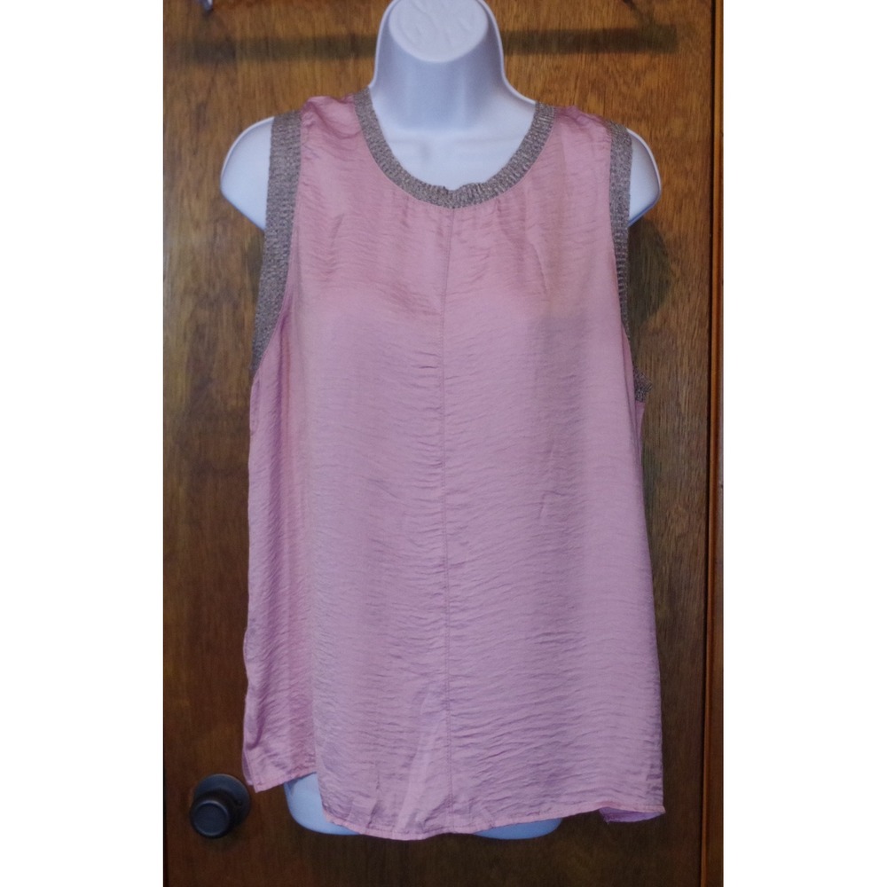 Easel Los Angeles Women's Large Pink Textured Sleeveless Top Metallic Trim